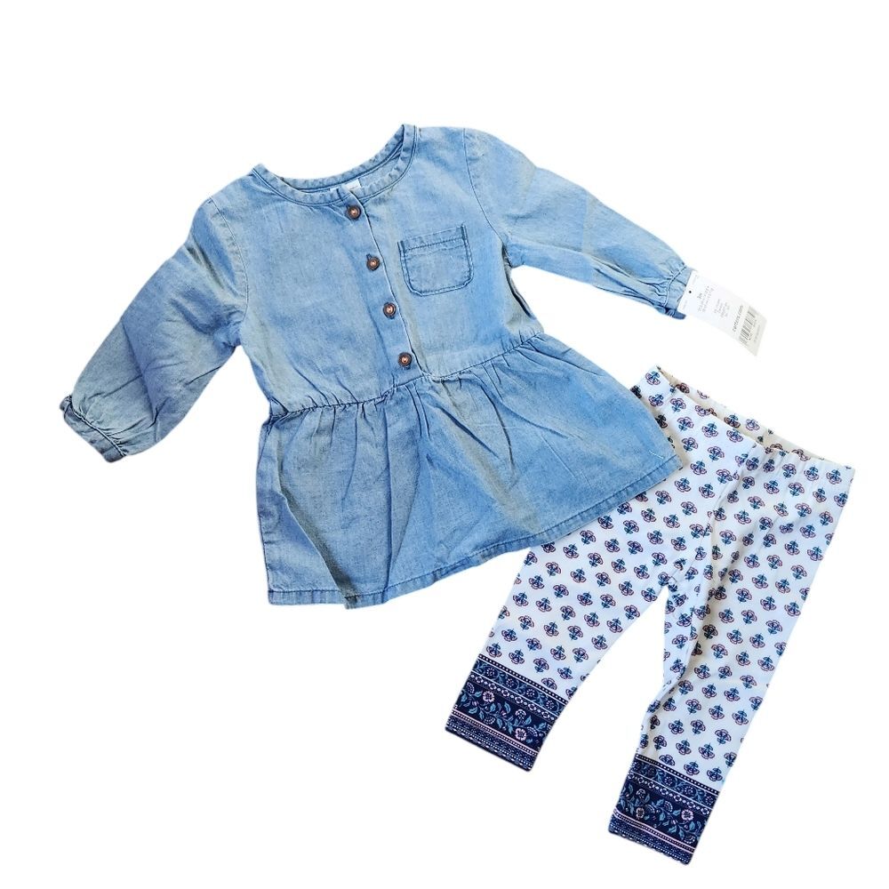 Carter's Chambray Tunic Top and Floral Leggings 2-piece Set Size 3 months NWT